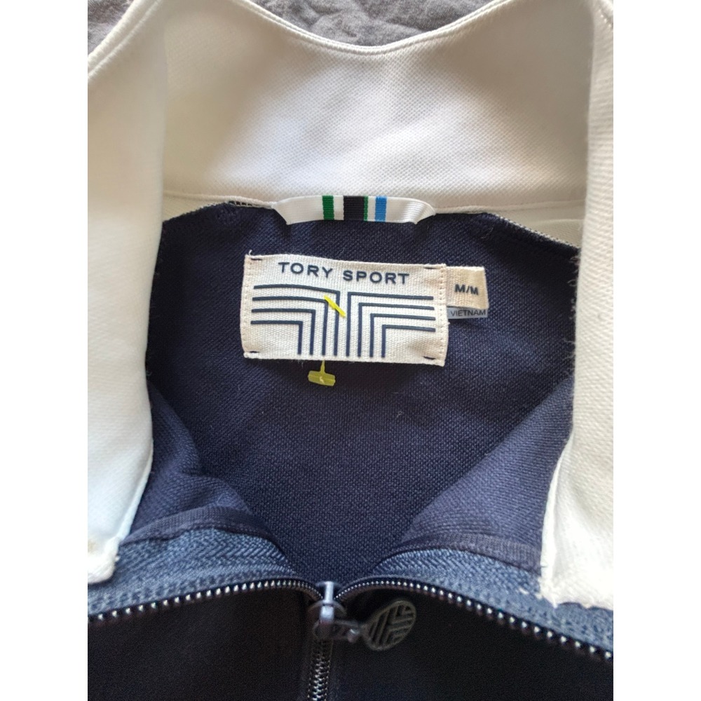 Tory Sport Navy Blue Ivory Colorblock Full Zip Track Jacket Womens Medium - Picture 3 of 6